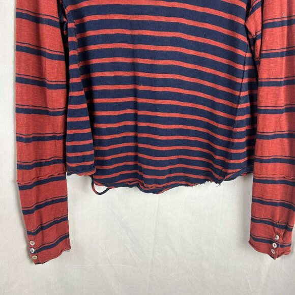 We the Free Burnt Red Blue Mix It Stripe Tee Women Small Long Sleeves Distressed - Picture 5 of 10